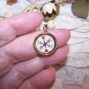 Vintage Sterling Silver Vermeil Bubble Charm - Hex Sign with Hearts